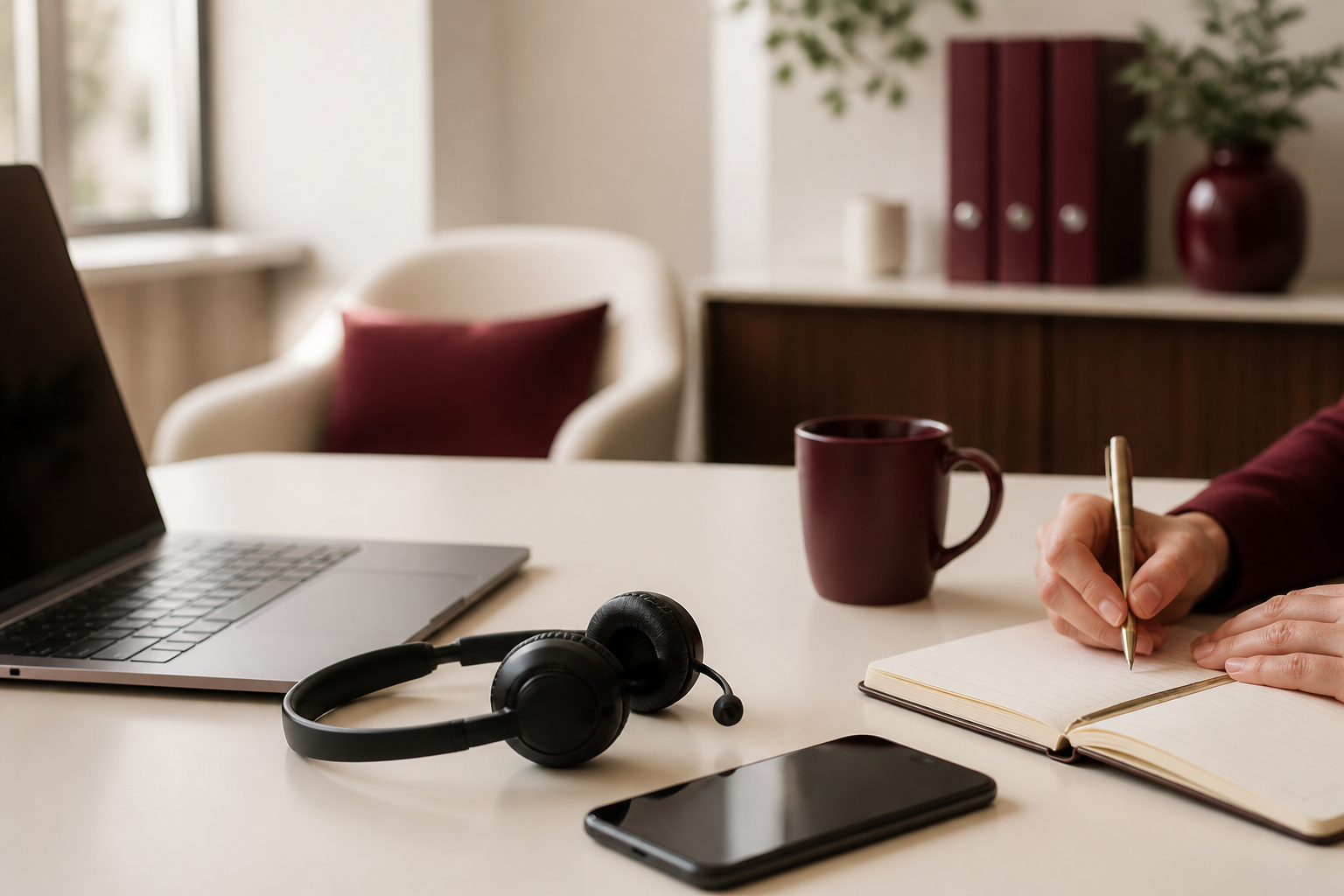 Customer support desk with a laptop and phone used to help Socilbucket orders on WhatsApp, Telegram, and email